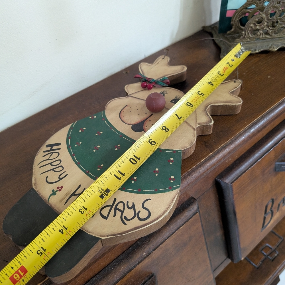 Festive Wooden Reindeer Happy Holidays Hanging Decor Vintage Rustic Christmas - Picture 6 of 7